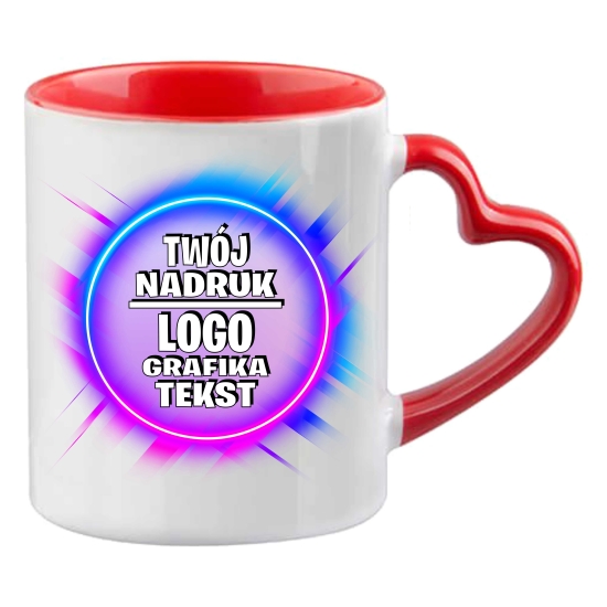 Foto kubek CZERWONE wnętrze UCHO SERCE ze zdjęciem personalizowany Napis Logo Grafika